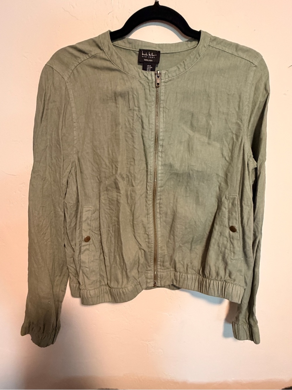 Nicole Miller Linen Blend Utility Jacket - Olive Green